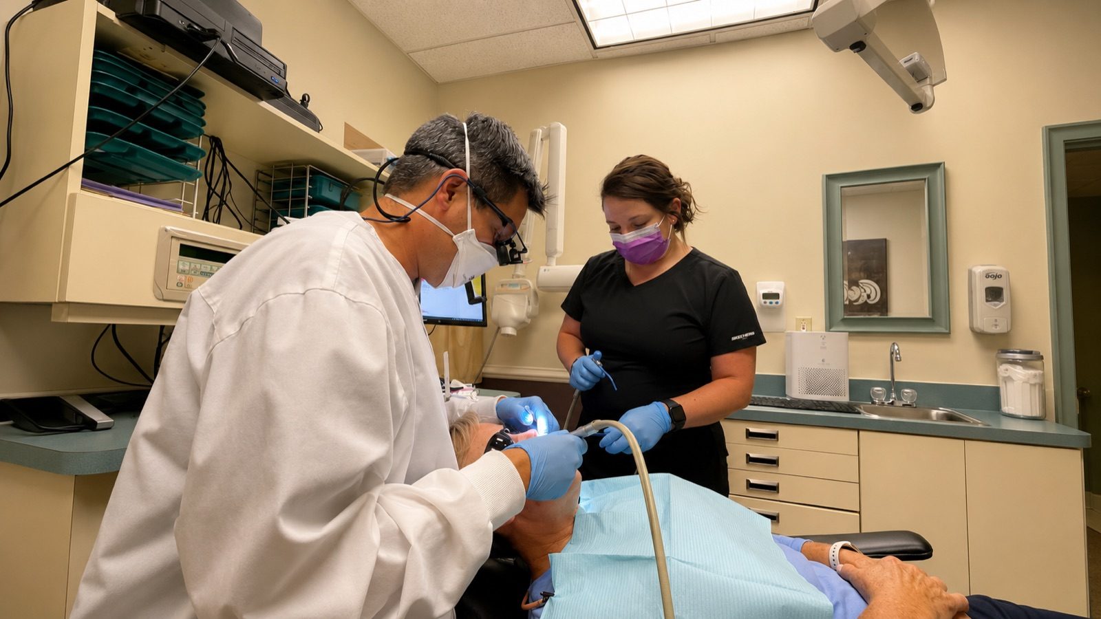 The Willis Family Dentistry team caring for a patient on the Augusta Health campus in Fishersville